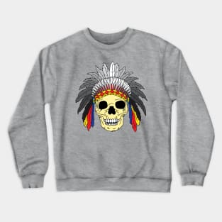 Indian Chief Skull Wearing Headdress Crewneck Sweatshirt